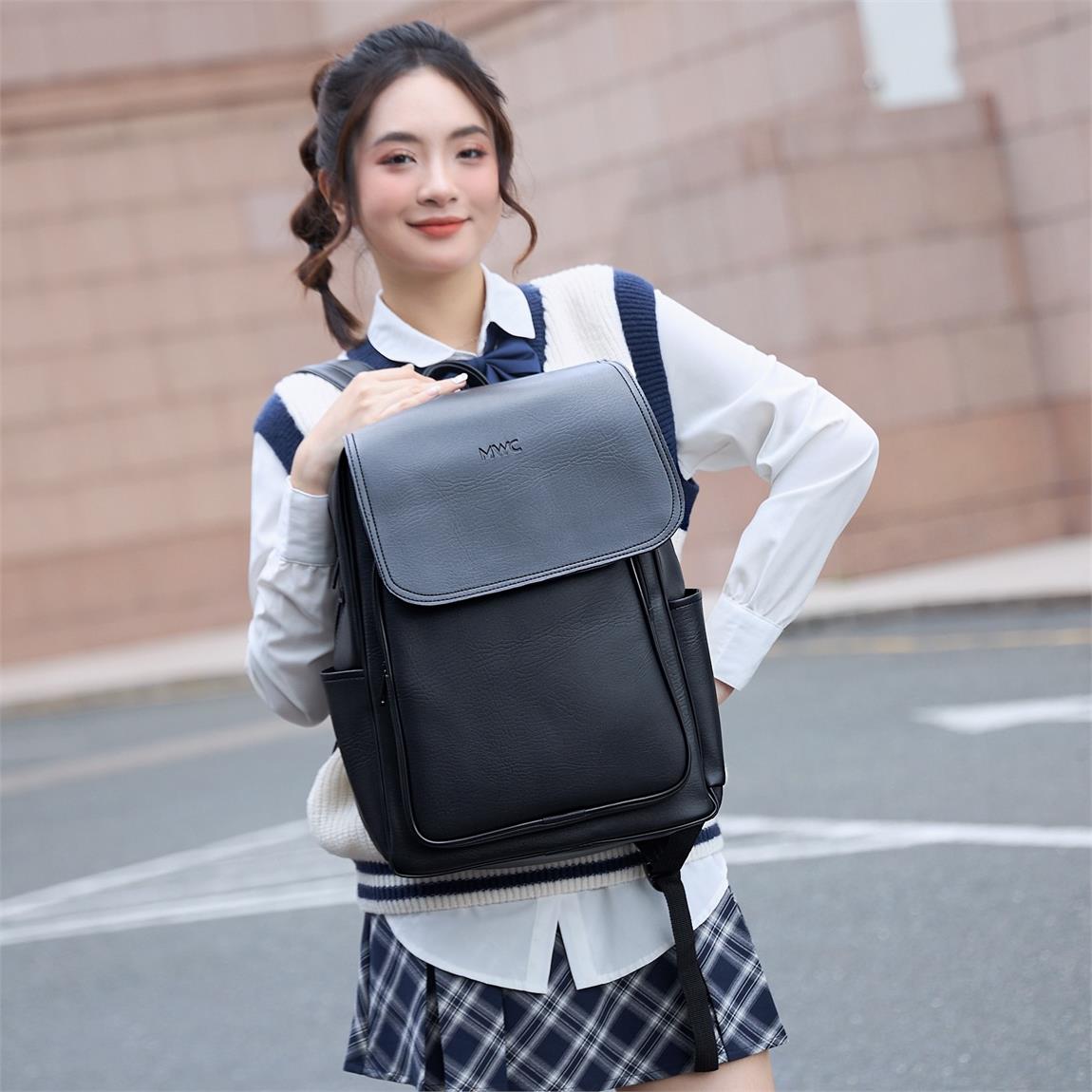 Balo vải dù phối da - BAC 0207 - Màu đen