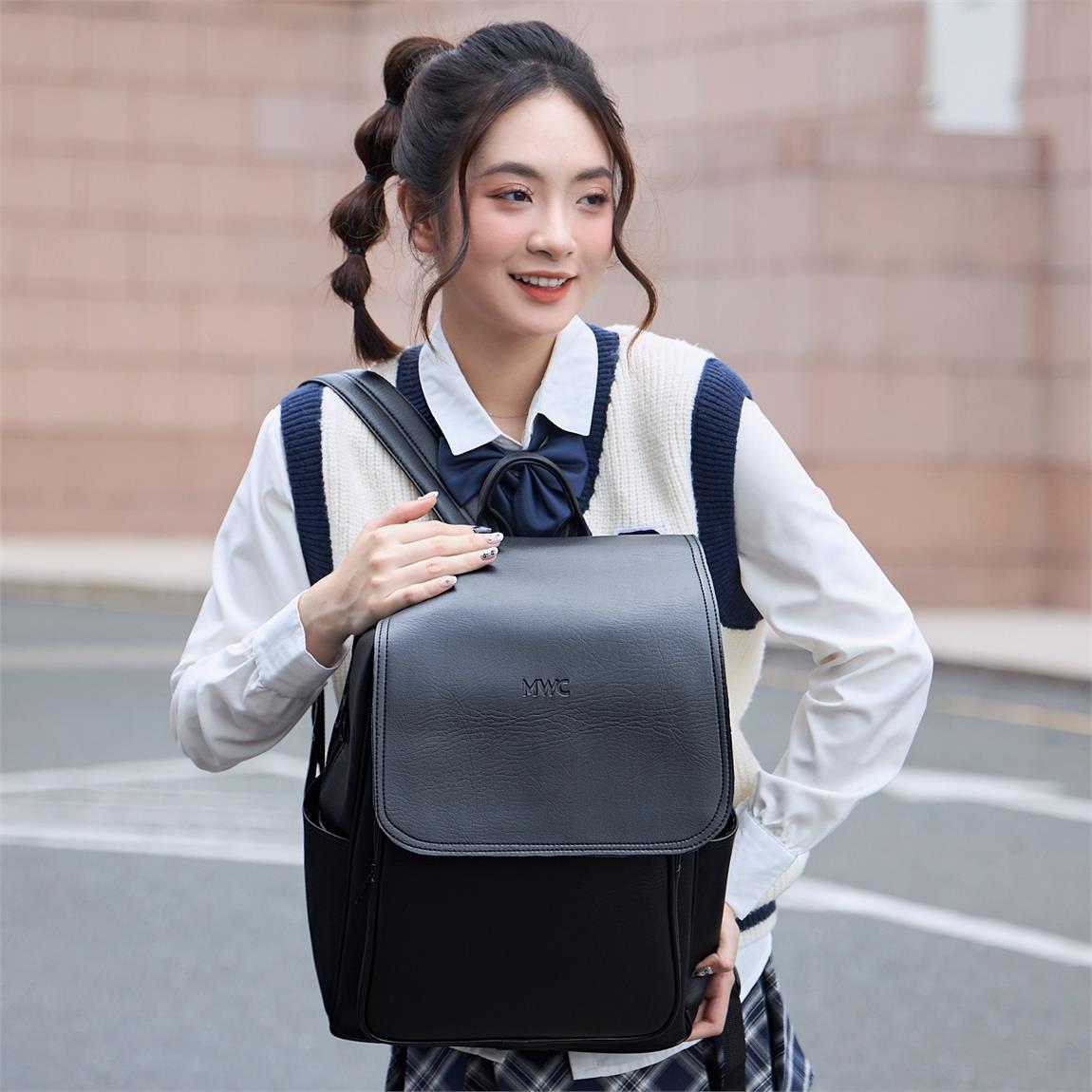 Balo vải dù phối da - BAC 0207 - Màu đen